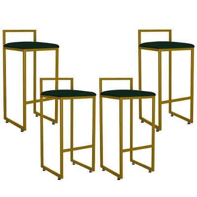 Kit 04 Banquetas Altas Hanna Dourado Suede Verde Musgo