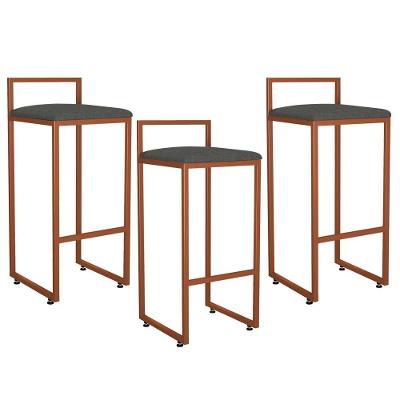 Kit 03 Banquetas Alta Hanna Bronze Linho Chumbo