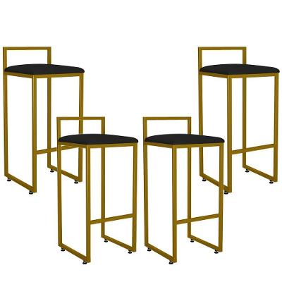 Kit 04 Banquetas Altas Hanna Dourado Suede Preto