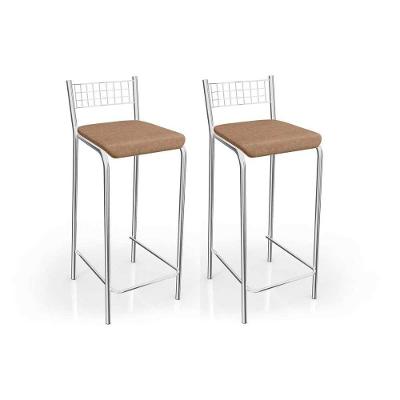 Banqueta Sala de Jantar Gênova 2B705CR Kit 2 Un Cromado/Linho Capuccino - Kappesberg