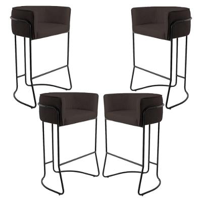 Kit 04 Banquetas Fixa Preto Corano Marrom C-34