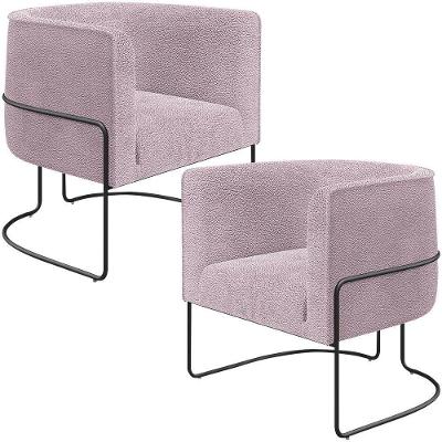 Kit 02 Poltronas Fixa Base Aço Preto Betina D02 Bouclê Rosê