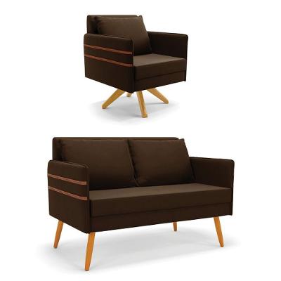 Kit 01 Namoradeira E 01 Poltrona Suede Ma30 Marrom