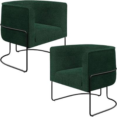 Kit 02 Poltronas Fixa Base Aço Preto Betina D02 Bouclê Verde