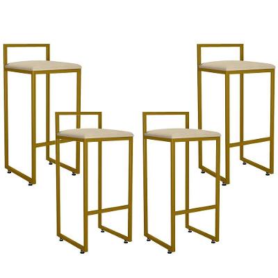 Kit 04 Banquetas Altas Hanna Dourado Suede Bege