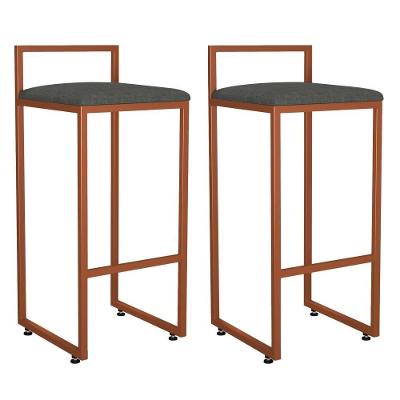 Kit 02 Banquetas Alta Hanna Bronze Linho Chumbo