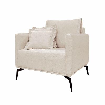 Poltrona Decorativa Pés Em Aço Stagno Linho Pérola