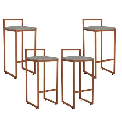 Kit 04 Banquetas Alta Hanna Bronze Linho Cinza Escuro