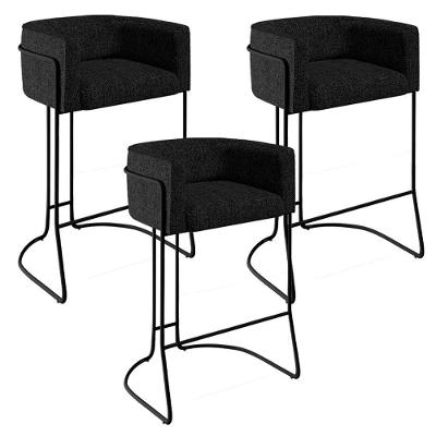 Kit 03 Banquetas Fixa Preto Linho Chumbo D-465