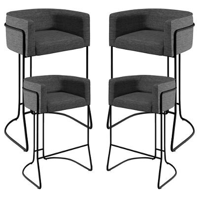 Kit 04 Banquetas Fixa Preto Linho Cinza C-416