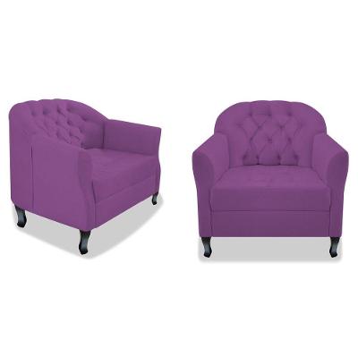 Kit 02 Poltrona Julia A02 Suede Doce Sonho Móveis Cor Roxo