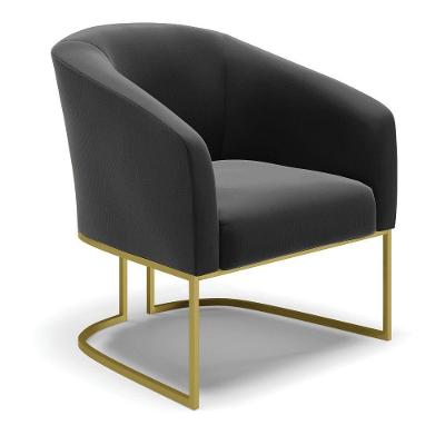 Poltrona Stella Suede Preto Base Industrial Dourada
