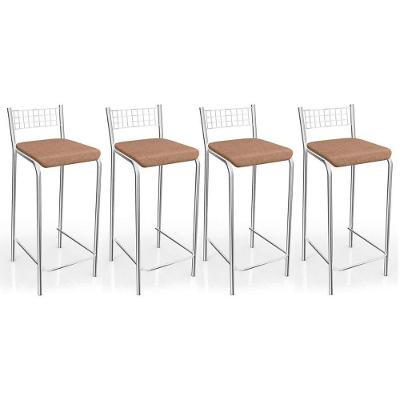Kit 4 Banquetas Sala Jantar Gênova 1B705CR 4 Un Cromado/Linho Capuccino - Kappesberg