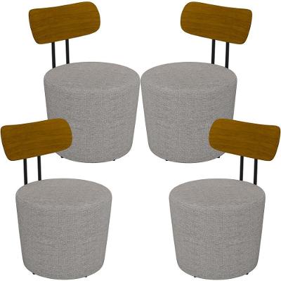 Kit 04 Poltronas Base Fixa Luara M03 Linho Cinza