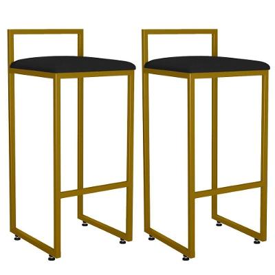 Kit 02 Banquetas Altas Hanna Dourado Suede Preto