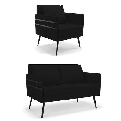 Kit 01 Namoradeira E 01 Poltrona Linho A79 Preto