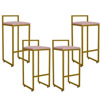 Kit 04 Banquetas Altas Hanna Dourado Suede Rosê