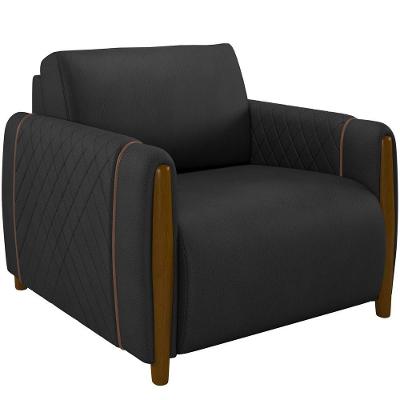Poltrona Pés De Madeira Base Fixa Flora M03 Couríssimo Preto