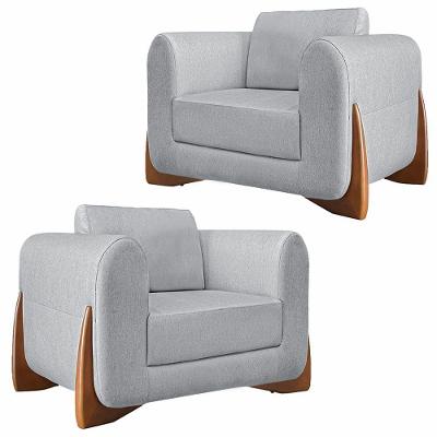 Kit 2 Poltronas Pés Em Madeira Buzz Linho Cinza Rustico