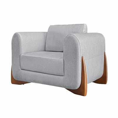 Poltrona Decorativa Pés Em Madeira Buzz Linho Cinza Rustico