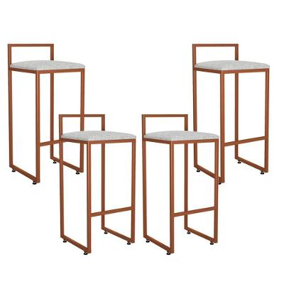 Kit 04 Banquetas Alta Hanna Bronze Linho Cinza