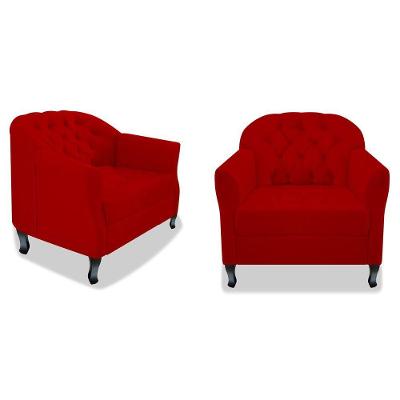 Kit 02 Poltrona Julia A02 Suede Doce Sonho Móveis Vermelho