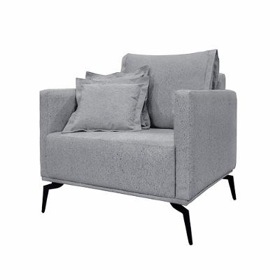 Poltrona Decorativa Pés Em Aço Stagno Linho Cinza