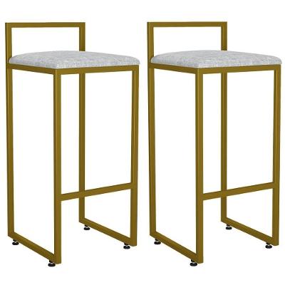 Kit 02 Banquetas Altas Hanna Dourado Linho Cinza