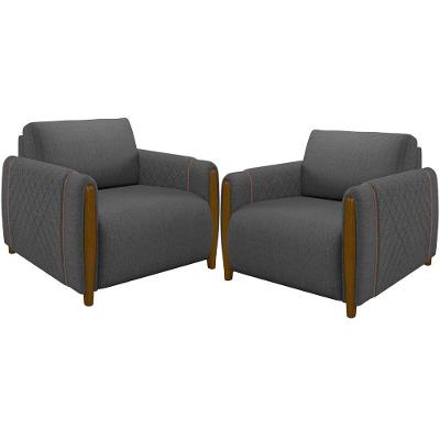 Kit 02 Poltronas Base Fixa Flora M03 Chumbo