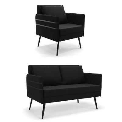 Kit 01 Namoradeira E 01 Poltrona Suede Preto