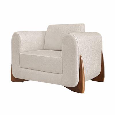 Poltrona Decorativa Pés Em Madeira Buzz Linho Pérola