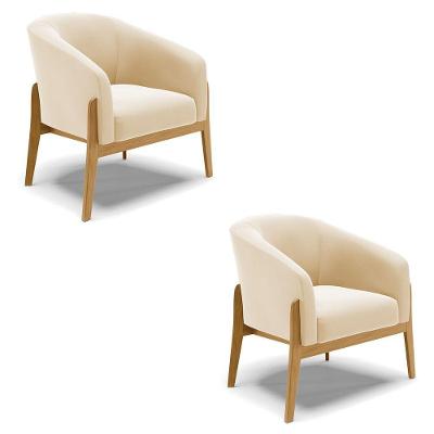 Kit 02 Poltronas Stella Suede Base Madeira Castanho - D'rossi Cor Bege