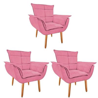 Kit 3 Poltronas Opala Suede Rosa
