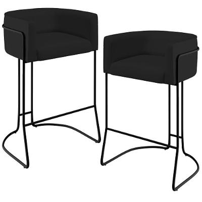 Kit 02 Banquetas Fixa Preto Veludo Preto C-300