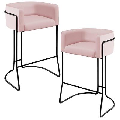 Kit 02 Banquetas Fixa Preto Veludo Rosê C-305