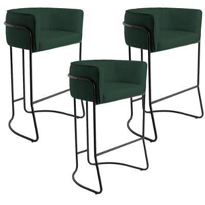 Kit 03 Banquetas Fixa Preto Linho Verde Musgo C-117