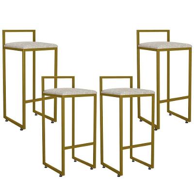 Kit 04 Banquetas Alta Hanna Dourado Linho Bege