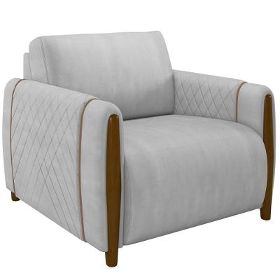 Poltrona Pés De Madeira Base Fixa Flora M03 Veludo Cinza