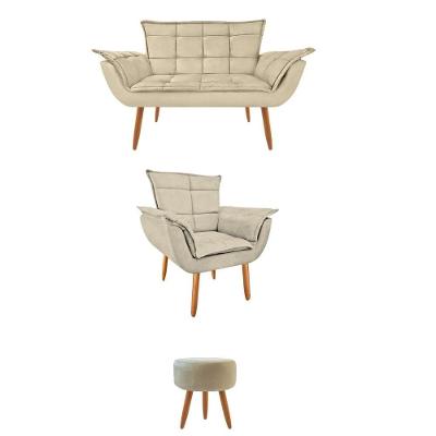 Namoradeira,Poltrona E Puff--Suede Bege