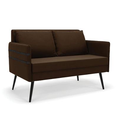 Namoradeira 02 Lugares Mari Suede Pés Palito De Ferro Marrom