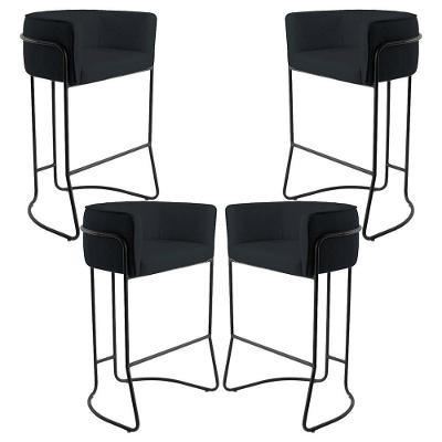 Kit 04 Banquetas Fixa Preto Corano Preto C-05
