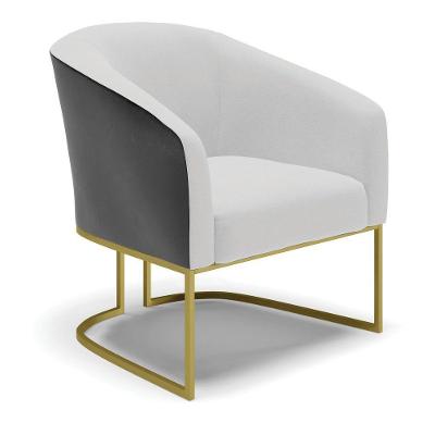 Poltrona Preto Com Linho Cinza A05 Base Industrial Dourada