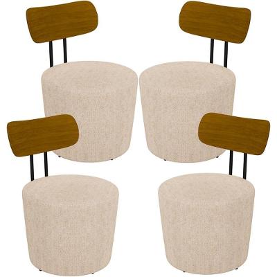 Kit 04 Poltronas Base Fixa Luara M03 Linho Cru