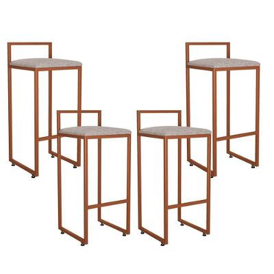 Kit 04 Banquetas Alta Hanna Bronze Linho Bege