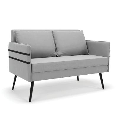 Namoradeira 02 Lugares Mari Suede Pés Palito De Ferro Cinza