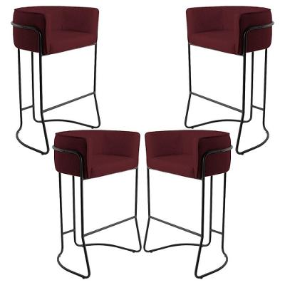 Kit 04 Banquetas Fixa Preto Veludo Marsala C-278