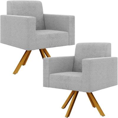 Kit 02 Poltronas Giratórias Base De Madeira Helô L02 Cinza