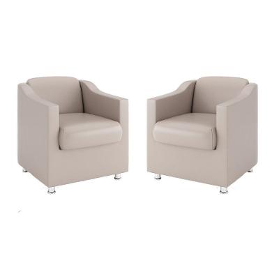 Kit 2 Poltronas Courino Preto Courino Bege