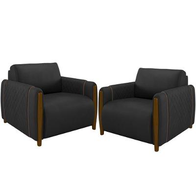 Kit 02 Poltronas Fixa Flora M03 Preto