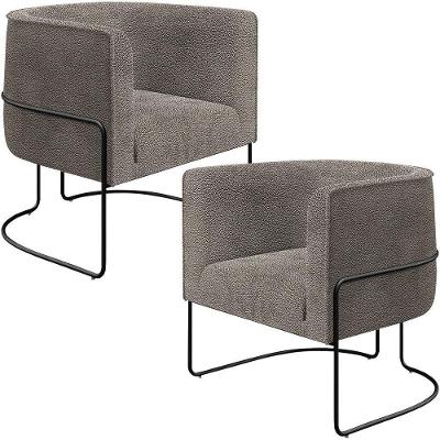 Kit 02 Poltronas Fixa Base Aço Preto Betina D02 Bouclê Bege